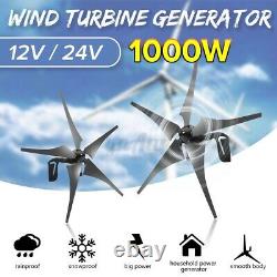 1000W 12V 24V 5 Bladea Home Wind Turbine Charge Generator+Controller Horizontal