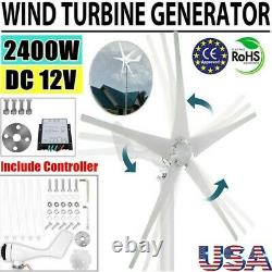 2400W Wind Turbine Generator DC 12V Charger Controller Home Power 5 Blades US
