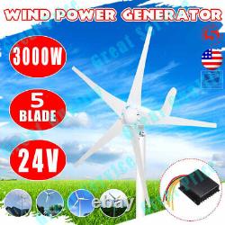 3000W 24V Wind Turbine Generator Home Power Kit with Charge Controller 5 Blades
