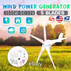 3000W Wind Turbine Generator Kit DC 12V 5 Blades Windmill with Charge Controller