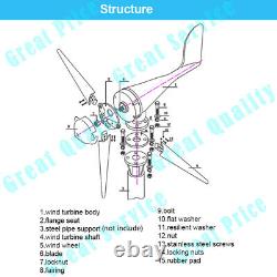 3000W Wind Turbine Generator Kit DC 12V 5 Blades Windmill with Charge Controller