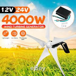 4000W 12/24V 5 Blades Wind Turbines Generator Horizontal Charge Controller