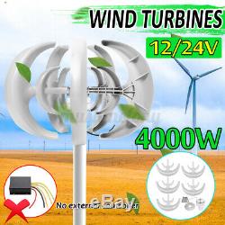 4000W DC12V/24V 5 Blades Wind Turbine Generator Vertical Axis Clean Energy Power