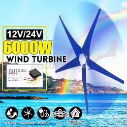 6000W Horizontal Wind Turbine Generator DC12/24V 3/5 Blades Charge Controller