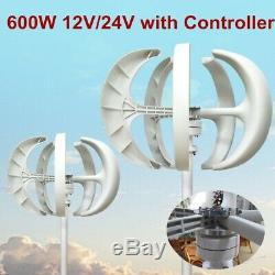 600W 12V24V Lantern 5-Blade VAWT Vertical Axis Wind Turbine Generator Controller