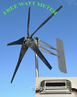 Wind generator turbine 5 Blade 1685W 24 volt AC 3 wire 6.3 kWh WATT METER/ROLLER