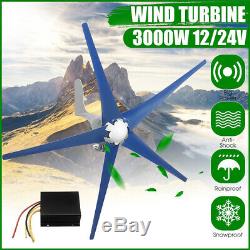 5 Blades 12v 3000w Max Power Wind Turbine Générateur Kit + Contrôleur De Charge Bleu