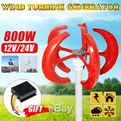 800w Wind Turbine Générateur 12 / 24v Vawt Axe Vertical 5blades + Chargeur Contrôleur
